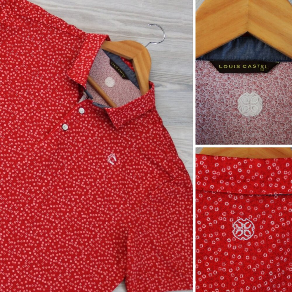Louis Castel Floral All Over Print Men's Red Performance Golf Polo Shirt Size XL